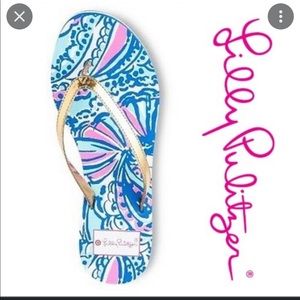 Lilly Pulitzer for Target Blue “My Fans” Print Women’s Flip Flop Sandals